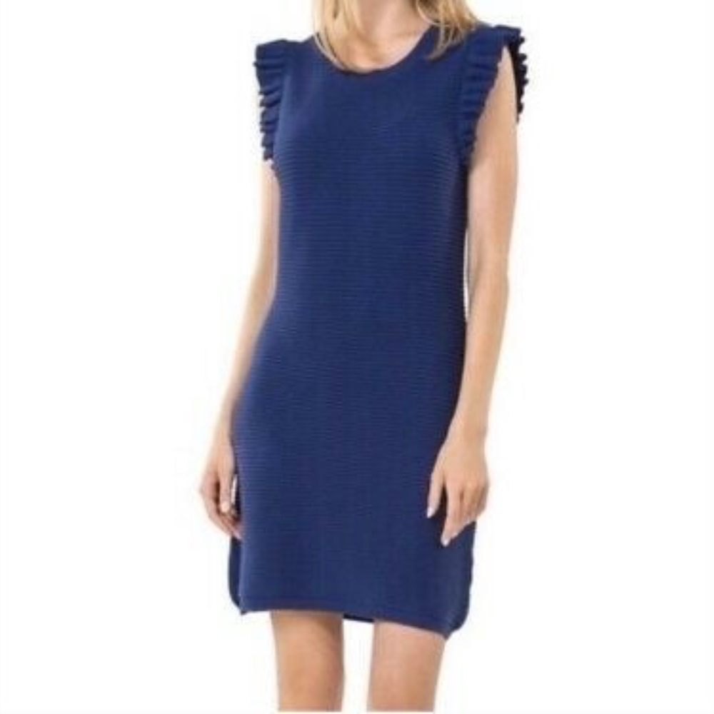 sail to sable ruffle sleeve sweater dress navy med